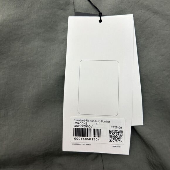 Lululemon Oversized Fit Non Stop Bomber Jacket Reversible Sage Olive Green Sz 8 - Picture 13 of 13